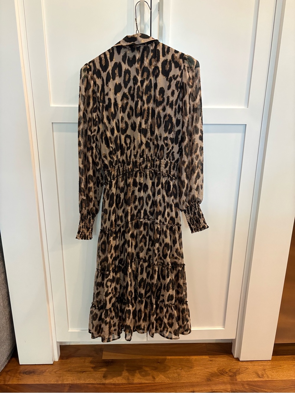 Tahari Leopard Print Long Sleeve Tiered Midi Dress - Brown/Black XS